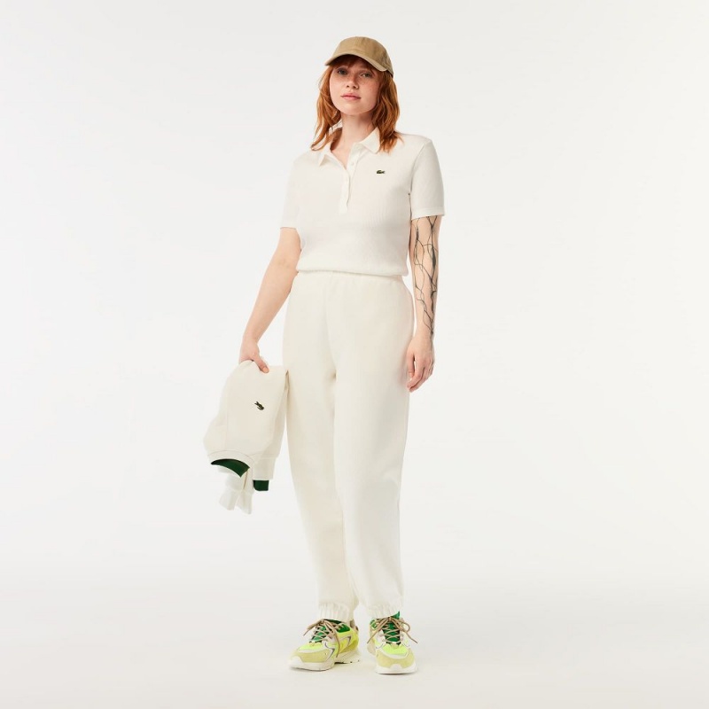 Women's Lacoste L.12.D Slim Fit Ribbed Cotton Polo Shirts White | YQI250376