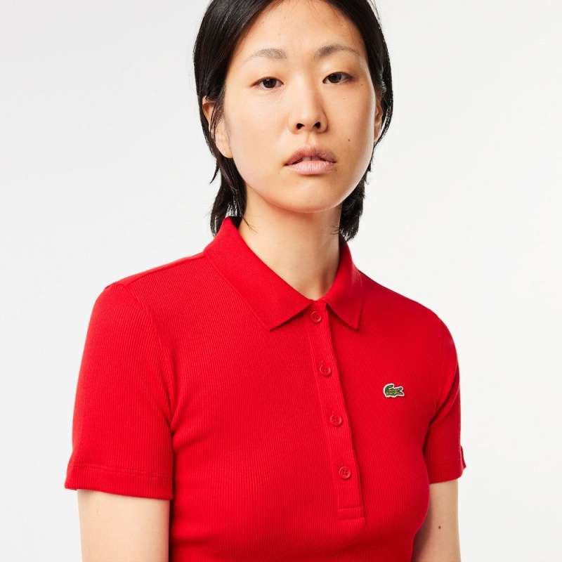 Women's Lacoste L.12.D Slim Fit Ribbed Cotton Polo Shirts Red | PRH501269