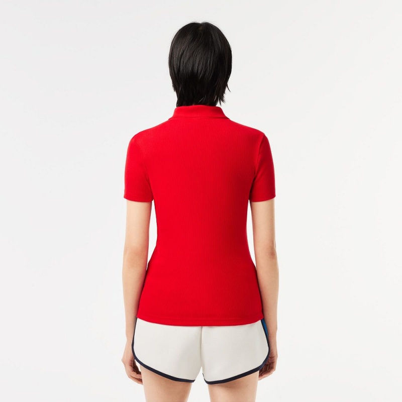 Women's Lacoste L.12.D Slim Fit Ribbed Cotton Polo Shirts Red | PRH501269