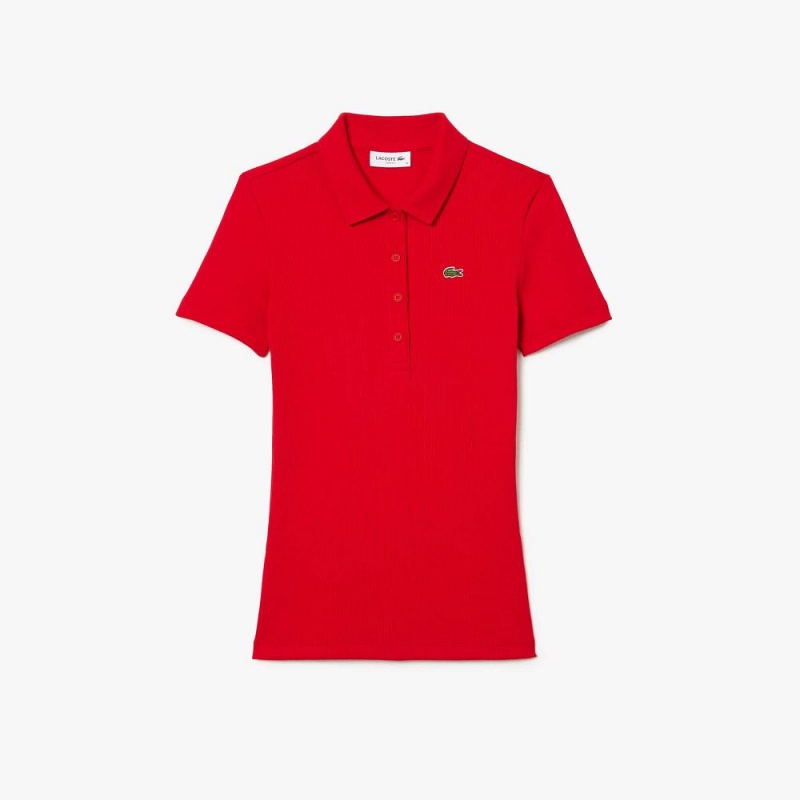 Women's Lacoste L.12.D Slim Fit Ribbed Cotton Polo Shirts Red | PRH501269