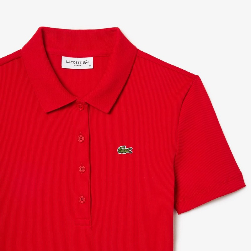 Women's Lacoste L.12.D Slim Fit Ribbed Cotton Polo Shirts Red | PRH501269