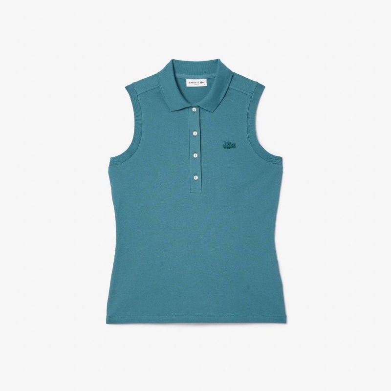 Women's Lacoste L.12.D Slim Fit Sleeveless Polo Shirts Hydro blue | BPW857942