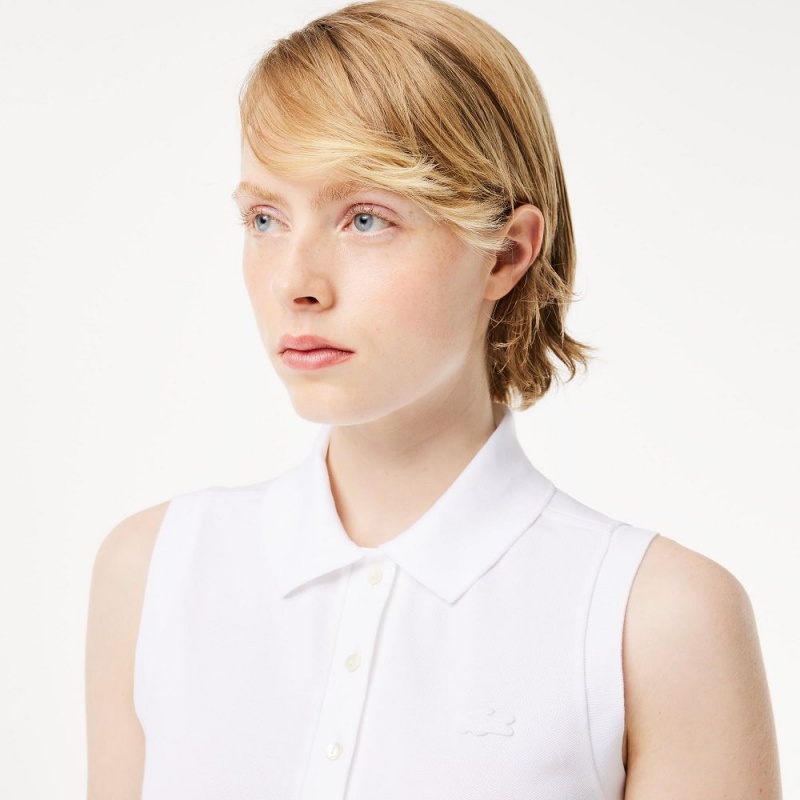 Women's Lacoste L.12.D Slim Fit Sleeveless Polo Shirts White | DKJ416392