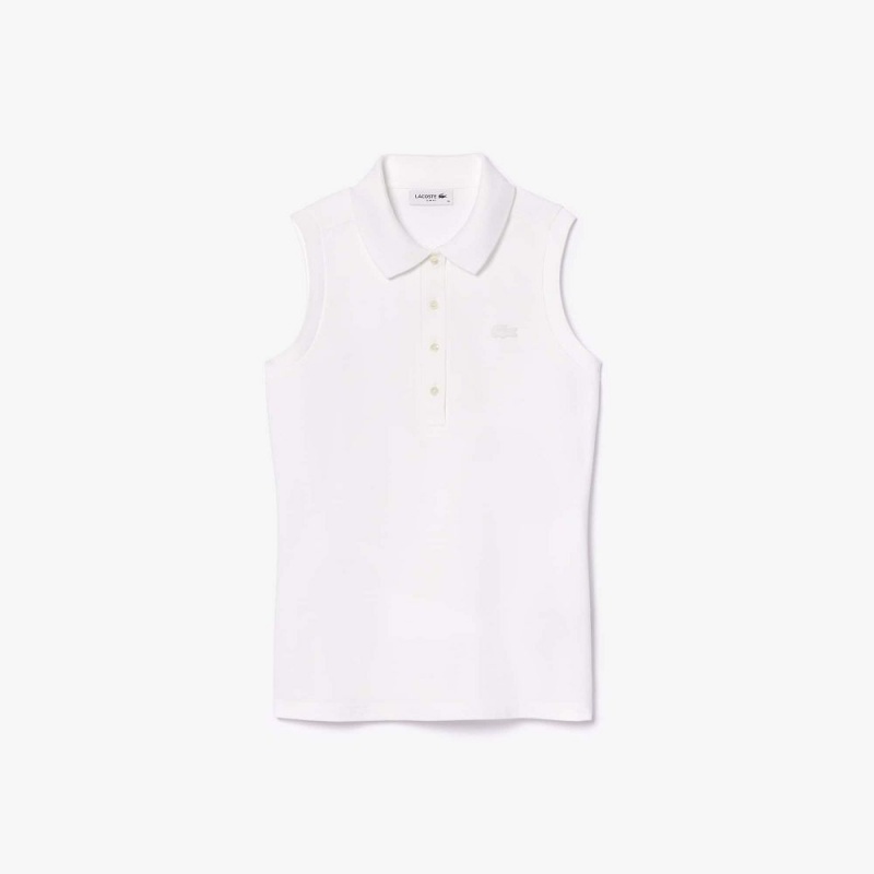 Women's Lacoste L.12.D Slim Fit Sleeveless Polo Shirts White | DKJ416392