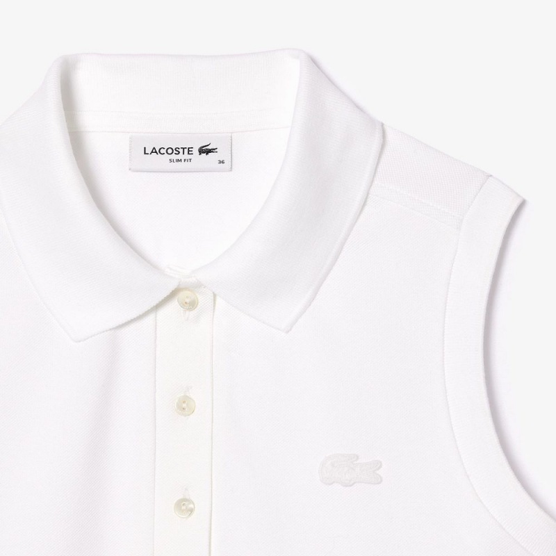 Women's Lacoste L.12.D Slim Fit Sleeveless Polo Shirts White | DKJ416392