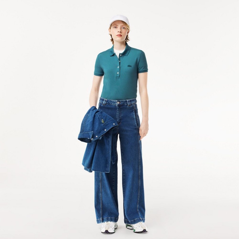 Women's Lacoste L.12.D Slim Fit Stretch Mini Piqué Polo Shirts Hydro blue | YGW428761