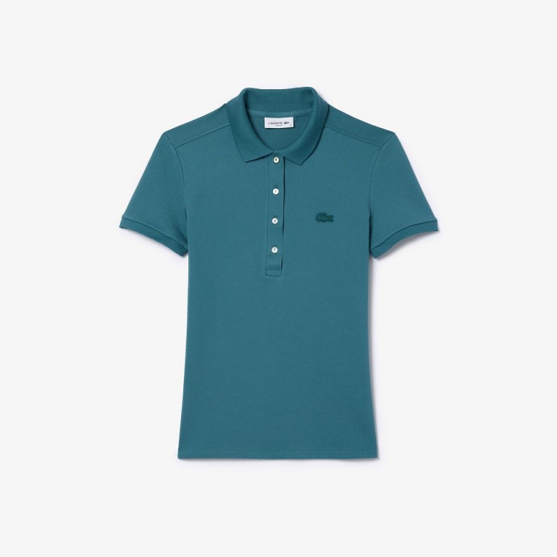 Women's Lacoste L.12.D Slim Fit Stretch Mini Piqué Polo Shirts Hydro blue | YGW428761