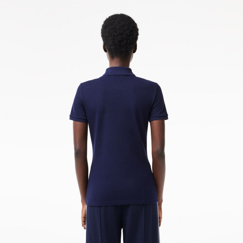 Women's Lacoste L.12.D Slim Fit Stretch Mini Piqué Polo Shirts Navy Blue | AWH748052