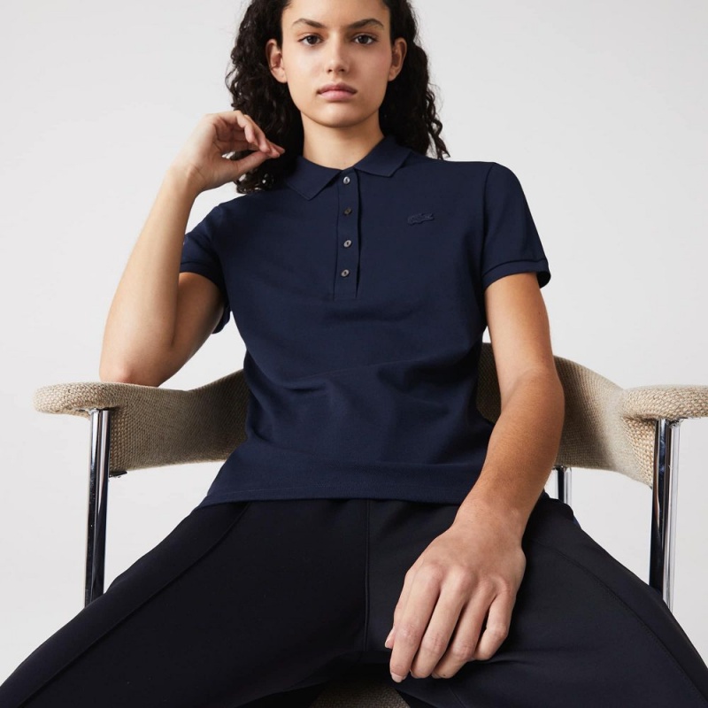 Women's Lacoste L.12.D Slim Fit Stretch Mini Piqué Polo Shirts Navy Blue | AWH748052