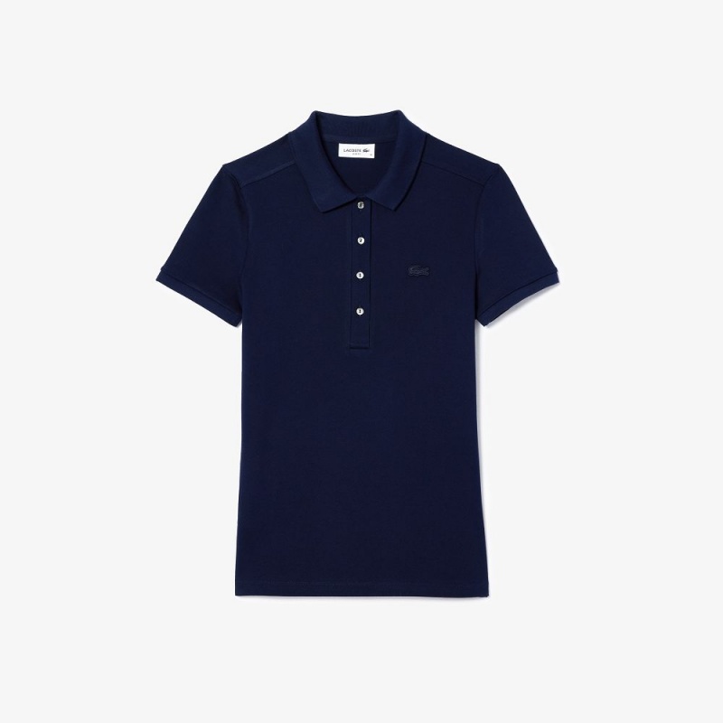 Women's Lacoste L.12.D Slim Fit Stretch Mini Piqué Polo Shirts Navy Blue | AWH748052