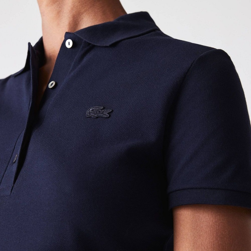 Women's Lacoste L.12.D Slim Fit Stretch Mini Piqué Polo Shirts Navy Blue | AWH748052