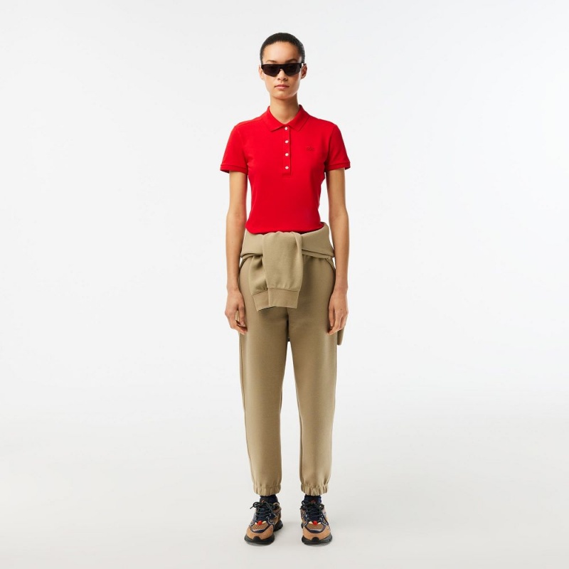 Women's Lacoste L.12.D Slim Fit Stretch Mini Piqué Polo Shirts Red | BPK725903