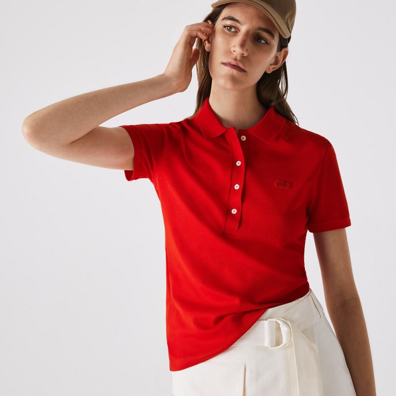 Women's Lacoste L.12.D Slim Fit Stretch Mini Piqué Polo Shirts Red | BPK725903