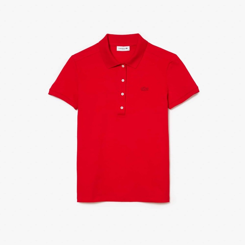 Women's Lacoste L.12.D Slim Fit Stretch Mini Piqué Polo Shirts Red | BPK725903