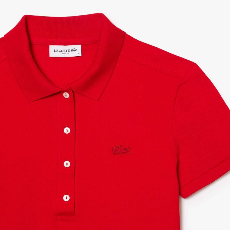 Women's Lacoste L.12.D Slim Fit Stretch Mini Piqué Polo Shirts Red | BPK725903