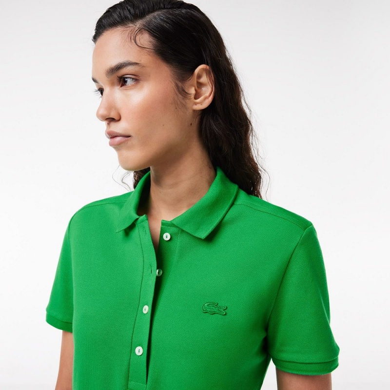 Women's Lacoste L.12.D Slim Fit Stretch Mini Piqué Polo Shirts Green | XZR078269