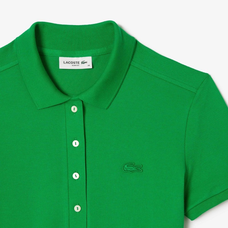 Women's Lacoste L.12.D Slim Fit Stretch Mini Piqué Polo Shirts Green | XZR078269