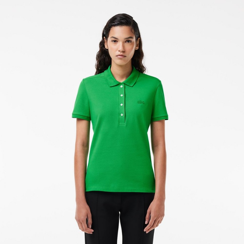 Women\'s Lacoste L.12.D Slim Fit Stretch Mini Piqué Polo Shirts Green | XZR078269