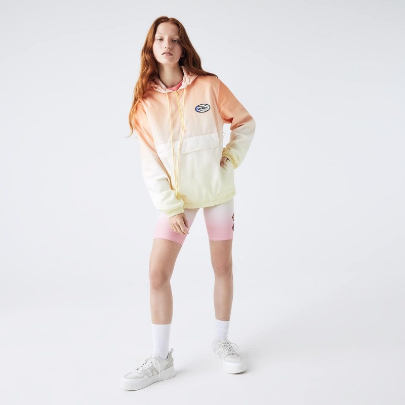 Women's Lacoste LIVE Lightweight Pullover Windbreaker Jackets Orange White Yellow | FVK139780