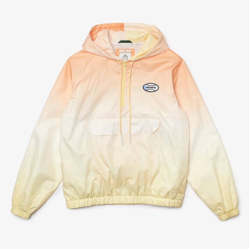 Women's Lacoste LIVE Lightweight Pullover Windbreaker Jackets Orange White Yellow | FVK139780