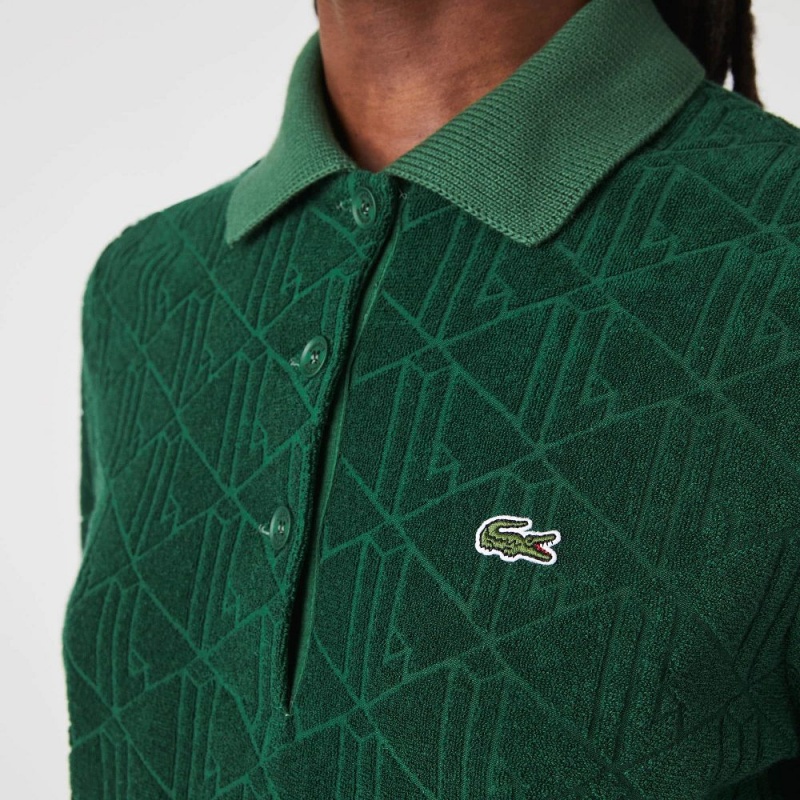 Women's Lacoste LIVE Monogram Cotton Polo Shirts Pine green | XDT943508