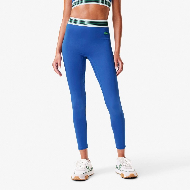 Women's Lacoste Lacoste x Bandier All Motion Striped Leggings Blue | QMR435268