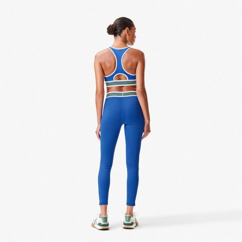 Women's Lacoste Lacoste x Bandier All Motion Striped Leggings Blue | QMR435268