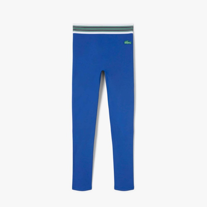 Women's Lacoste Lacoste x Bandier All Motion Striped Leggings Blue | QMR435268