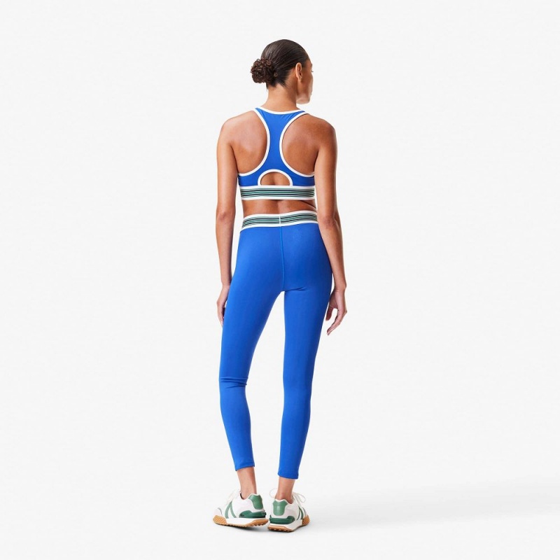 Women's Lacoste Lacoste x Bandier All Motion Striped Sports Bra Blue | QYH036491