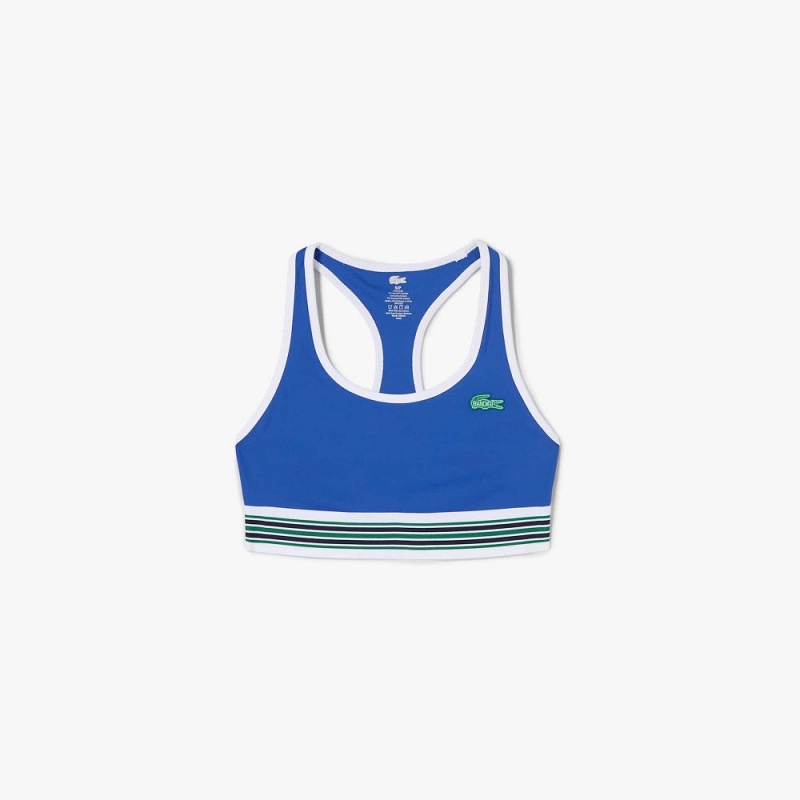 Women's Lacoste Lacoste x Bandier All Motion Striped Sports Bra Blue | QYH036491