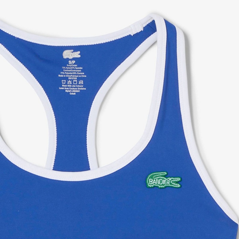 Women's Lacoste Lacoste x Bandier All Motion Striped Sports Bra Blue | QYH036491