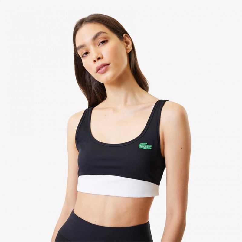 Women's Lacoste Lacoste x Bandier All Motion Colorblock Sports Bra Black | IKN187405