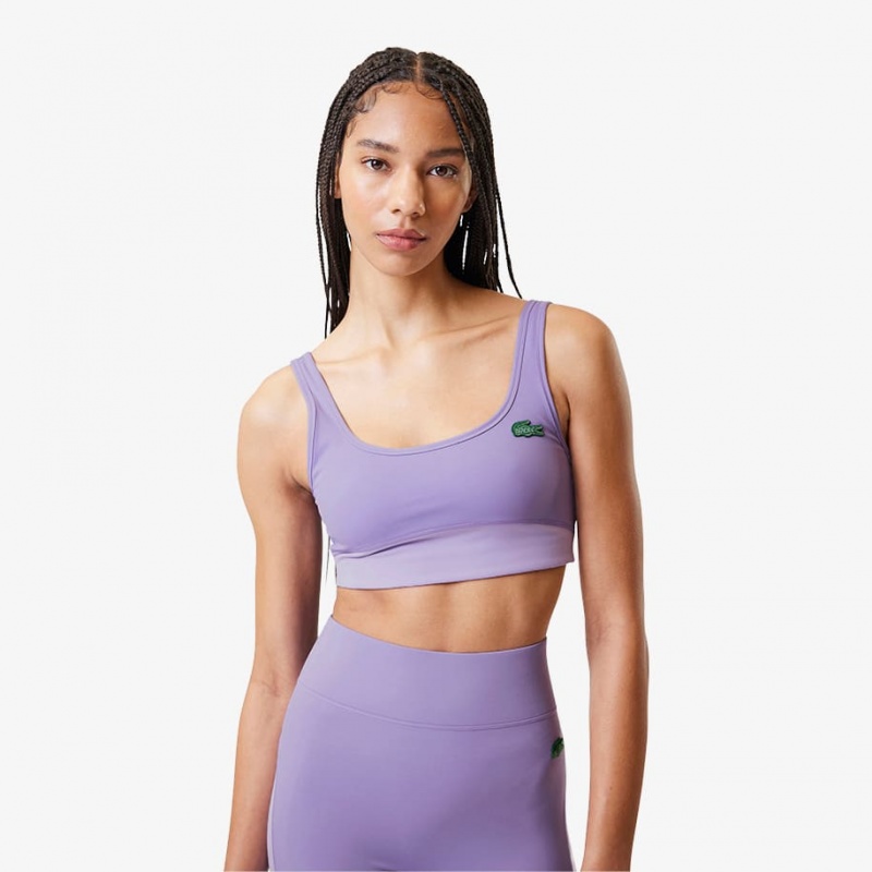 Women's Lacoste Lacoste x Bandier All Motion Colorblock Sports Bra Purple | VLS310728