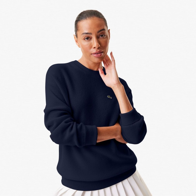 Women's Lacoste Lacoste x Bandier Cashmere Sweater Navy Blue | OJP249786