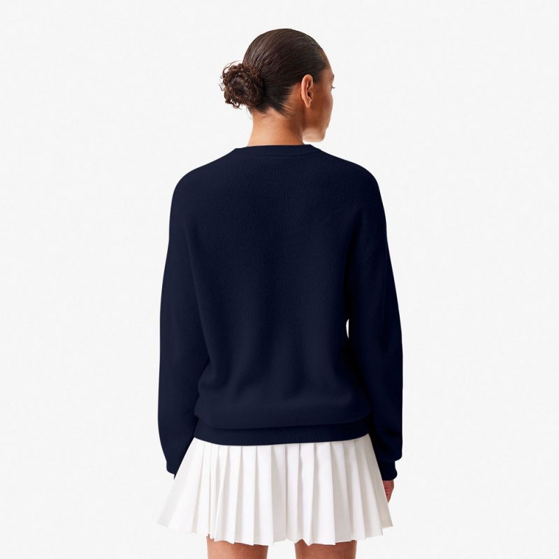 Women's Lacoste Lacoste x Bandier Cashmere Sweater Navy Blue | OJP249786