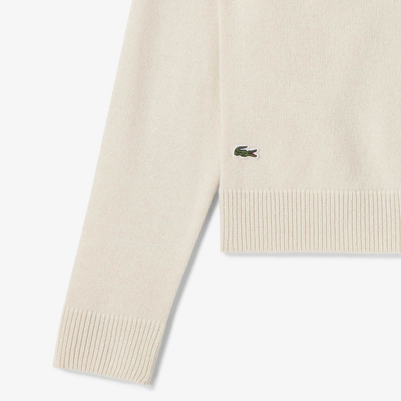 Women's Lacoste Lacoste x Bandier Contrast Crocodile Sweater White Green | SXT982163