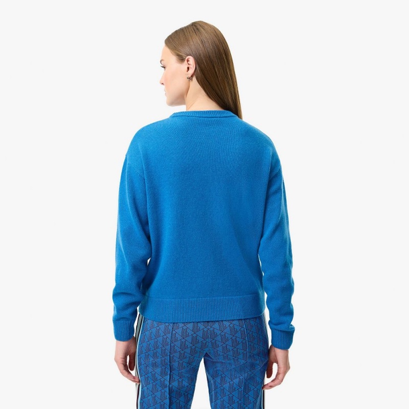 Women's Lacoste Lacoste x Bandier Contrast Crocodile Sweater Blue Navy Blue | PKF597801