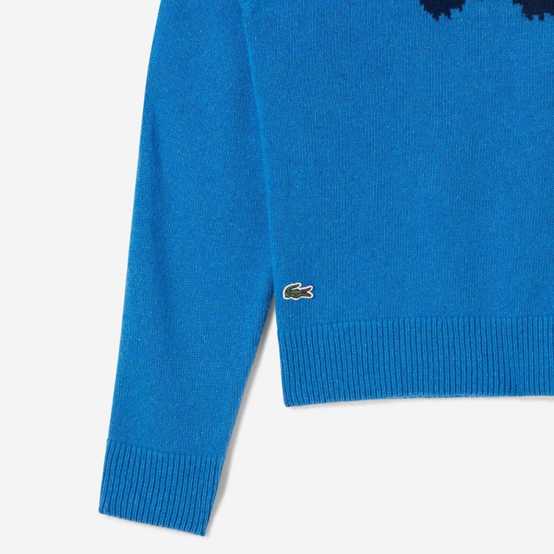 Women's Lacoste Lacoste x Bandier Contrast Crocodile Sweater Blue Navy Blue | PKF597801