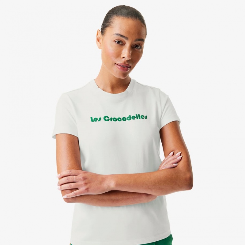 Women's Lacoste Lacoste x Bandier Jersey T-Shirt White Green | LAW875621