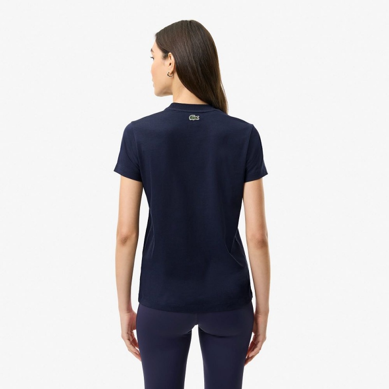 Women's Lacoste Lacoste x Bandier Jersey T-Shirt Navy Blue White | TOV410827