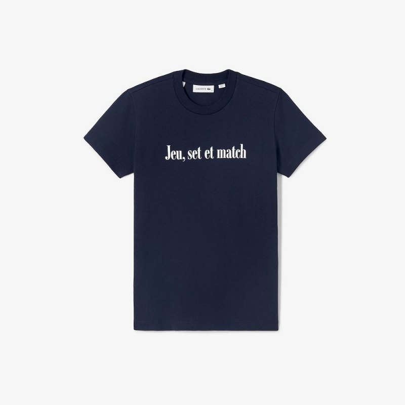 Women's Lacoste Lacoste x Bandier Jersey T-Shirt Navy Blue White | TOV410827