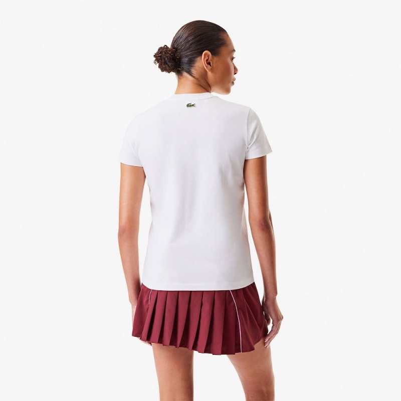 Women's Lacoste Lacoste x Bandier Jersey T-Shirt White Bordeaux | FUJ423610