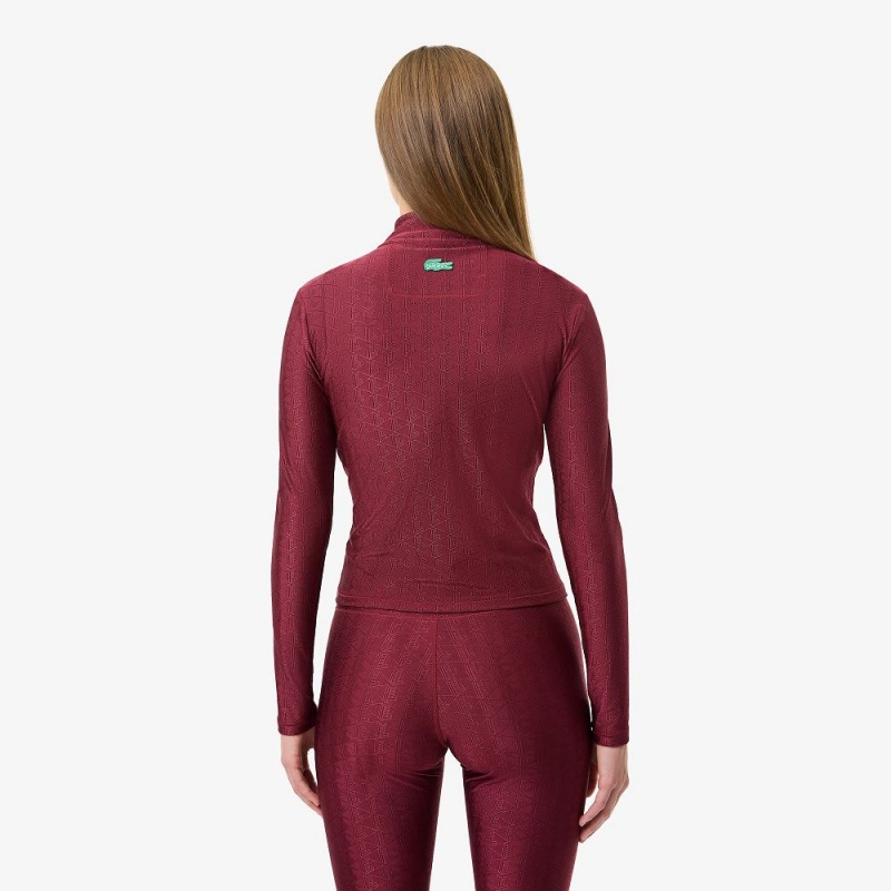 Women's Lacoste Lacoste x Bandier Monogram Print Half-Zip Sweatshirt Bordeaux | XBI982607