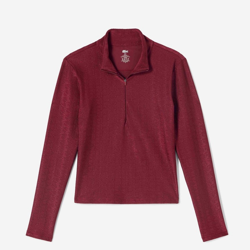 Women's Lacoste Lacoste x Bandier Monogram Print Half-Zip Sweatshirt Bordeaux | XBI982607