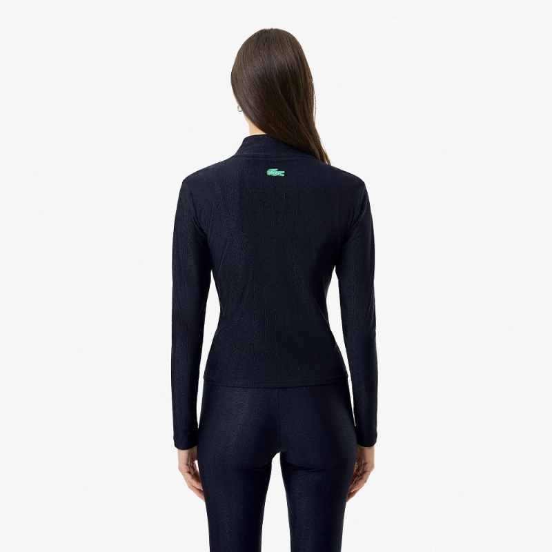 Women's Lacoste Lacoste x Bandier Monogram Print Half-Zip Sweatshirt Black | NFS836491