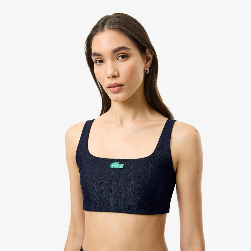 Women's Lacoste Lacoste x Bandier Monogram Print Sports Bra Black | FDB105984