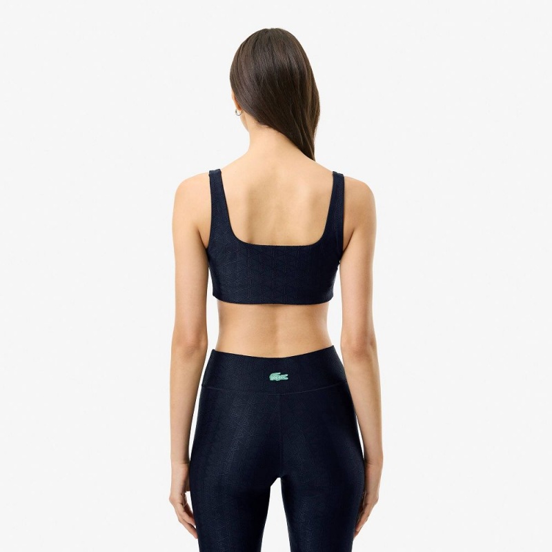 Women's Lacoste Lacoste x Bandier Monogram Print Sports Bra Black | FDB105984