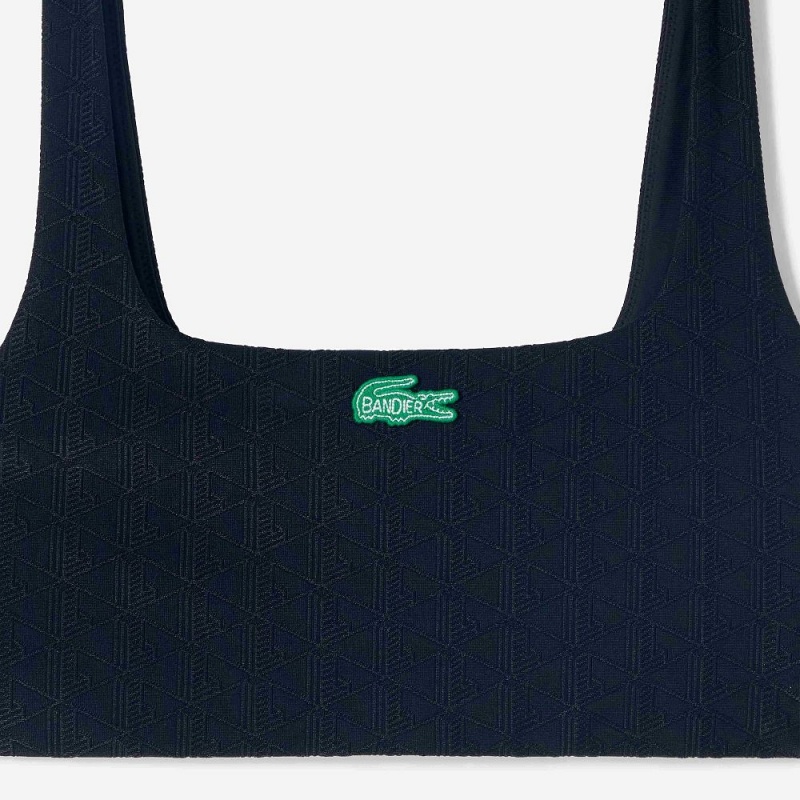 Women's Lacoste Lacoste x Bandier Monogram Print Sports Bra Black | FDB105984