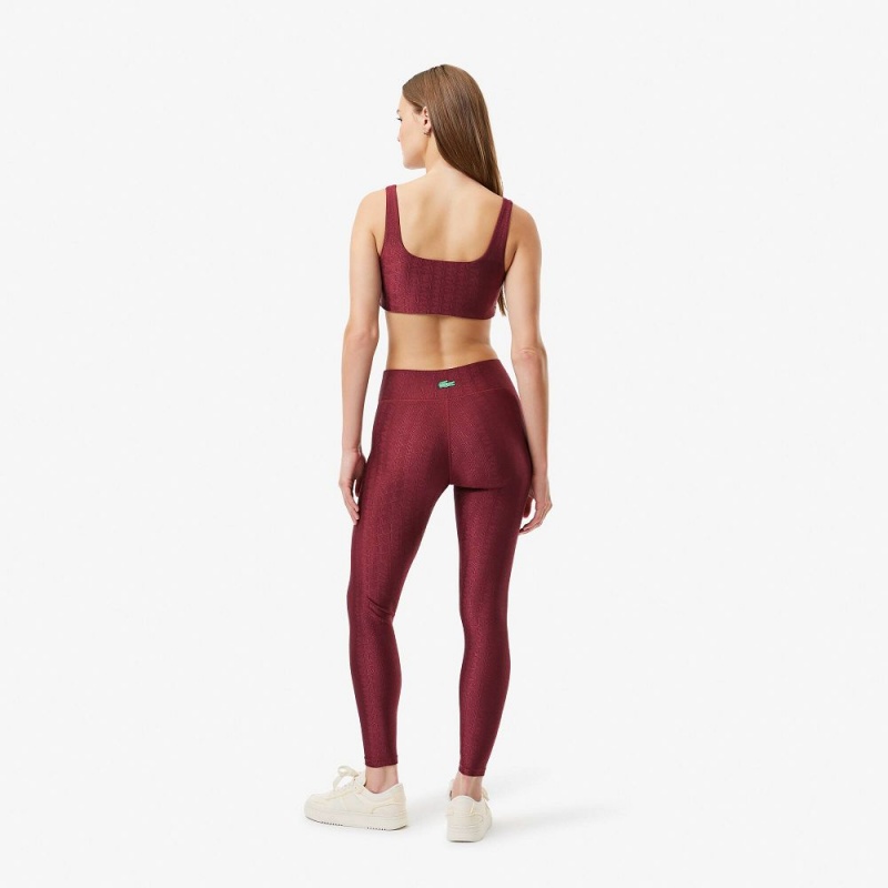 Women's Lacoste Lacoste x Bandier Monogram Print Leggings Bordeaux | NCI518649