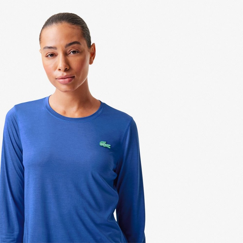 Women's Lacoste Lacoste x Bandier Pro Featherweight Long Sleeve T-Shirt Blue | YIL736142